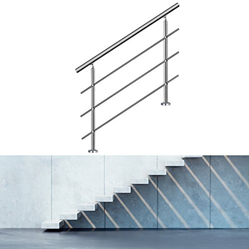Jiubiaz Treppengeländer 100cm, Geländer Edelstahl Handlauf Wandhandlauf Innen & Außen, mit 3 Querstreben