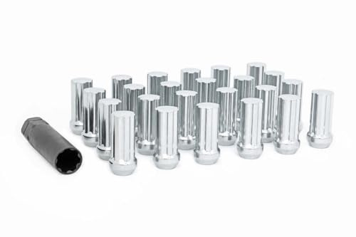 Rough Country 24-Piece Lug Nut Set - M14x2.0 Thread, Bulge Acorn Style, Chrome Lug Nuts with Socket Key, Corrosion-Resistant for Aftermarket Wheels