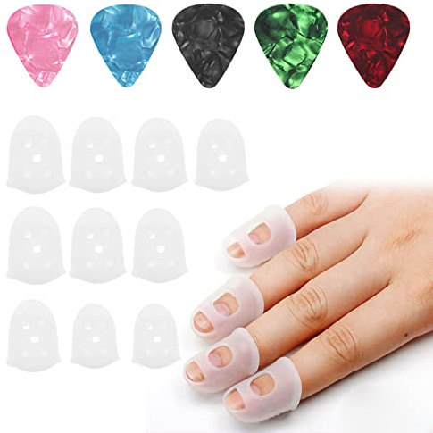 NINVVS 10 pieces of silicone finger protector, with 5 guitar picks, string finger guards, guitar fingertip protectors, non-slip transparent finger guards (JTZT1)