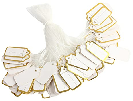 500 Pezzi Mini Etichette dei Prezzi Display Tag Gioielli Con Cordino, Cartellini Marcatura Scrivibile 26 x 13MM