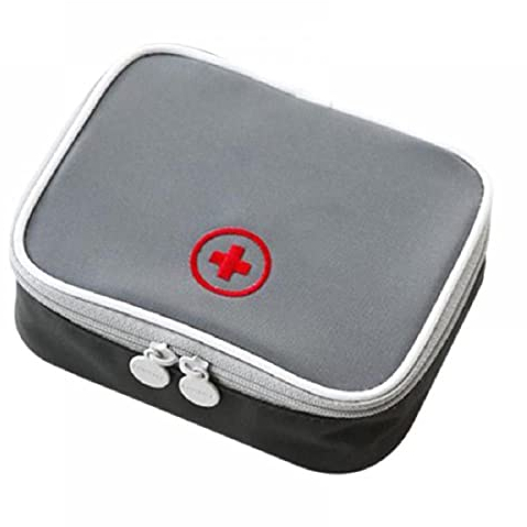 Trousse de Secours Voyage Petit Mini, Étanche Sac de Médecine Portable, Vider Trousse Pharmacie pour Charger Les Pilules, Médicament, Pansement 13x10x4cm-Gris