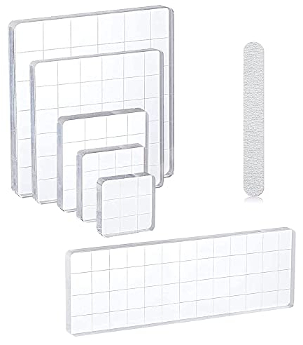 6 Stück Acryl Stempelblock Set Silikonstempel Halter, Transparent Acrylblock Stempel mit Gitterlinien, Acryl Stanzblöcke für Scrapbook Fotoalbum Hand Schnitzen Handwerk Scrapbooking