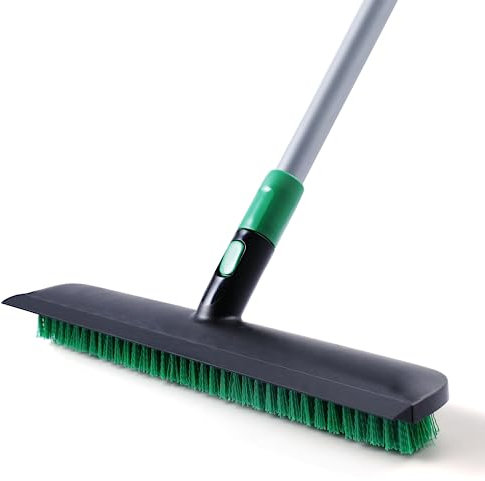 Eyliden Brosse à récurer pour Sol de 38,1 cm, Brosse à Poils rigides 2 en 1 et grattoir Doux avec Long Manche télescopique, Outils de Nettoyage de Sol, Brosse de Salle de Bain pour terrasse, Cuisine,