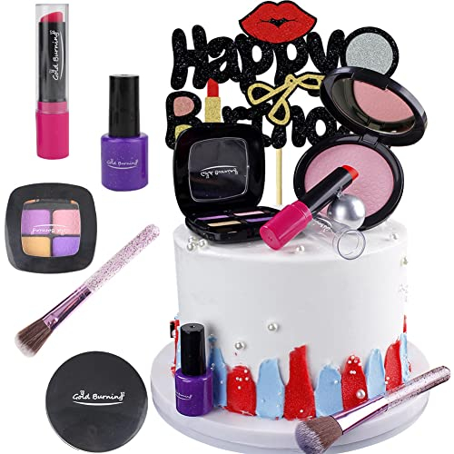 HGSHUO Decorazioni Torta Make Up Decorazioni per Torte Cosmetici Topper per Torte Compleanno Decorazioni per Cupcake Topper Happy Birthday Decorazioni Make Up 6 Pezzi
