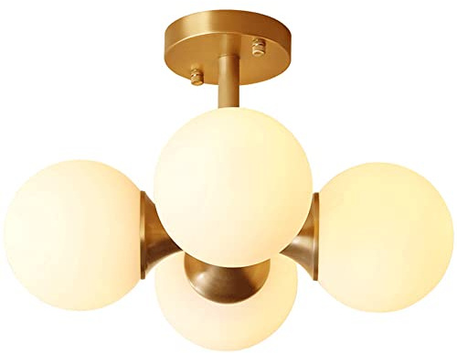Lámpara de techo LED de cobre, base E27 * 4 lámparas de montaje empotrado en el techo, lámpara de techo, decoración de interiores, iluminación, dormitorio, sala de estar, isla de cocina Interesting