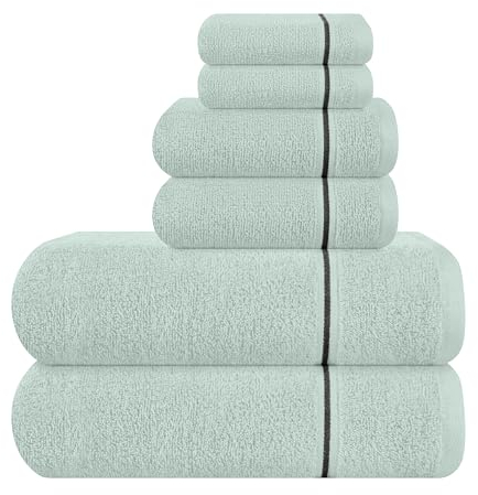 MyOwn Ultra-weiches 6er-Pack Baumwoll-Handtuch-Set, enthält 2 übergroße Badetücher 70 x 140 cm, 2 Handtücher 40 x 60 cm und 2 Waschbetten 30 x 30 cm, Meeresgrün