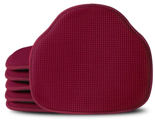 Shinnwa Windsor Chair Cushions Set of 6, Non Slip Dining Chair Pads, Farmhouse Seat Cushion for Kitchen Chairs, 17.5 x 15.5 Inches, Burgundy