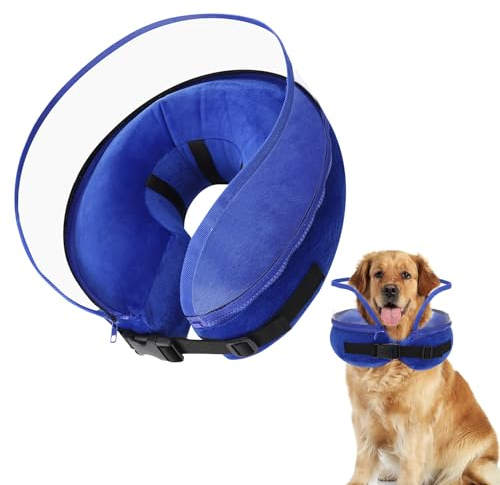 Lvefyti Aufblasbare Halskrause Hund,Einstellbar Hundekragen Leckschutz mit Schutzschicht,Atmungsaktive Elisabethanischer,Hundebody nach OP,Genesungshalsband Vorbeugung von Biss- und Leckwunden(Blau,L)