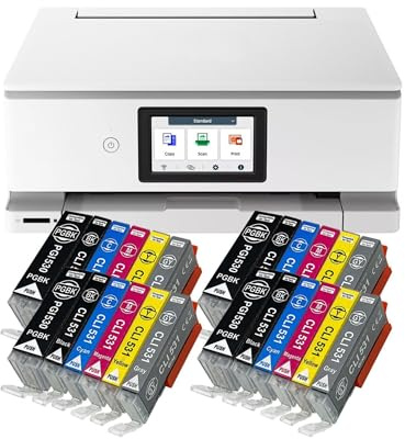 IC-Office TS8751 3-i-1 multifunktionell bläckstråleskrivare (utskrift, kopiering, skanner, SD-kort, duplex, Wi-Fi, AirPrint) vit + 24 XXL-bläckpatroner