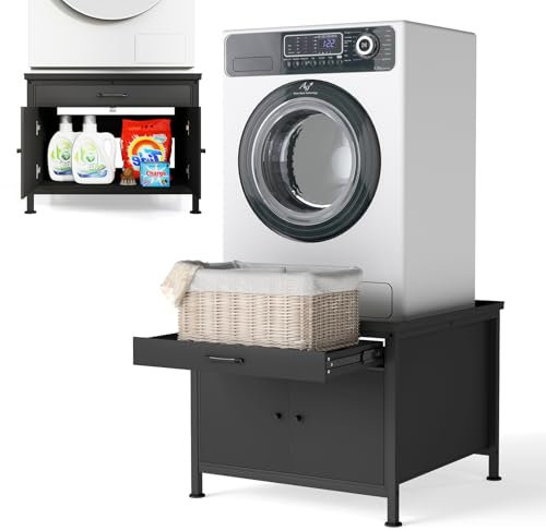 LUCKUP Laundry Pedestal for Washer & Dryer, Heavy Duty Platform Base Stand 29”Universal Fit All Machines w/Laundry Basket Shelf and Built-in Drain Hose