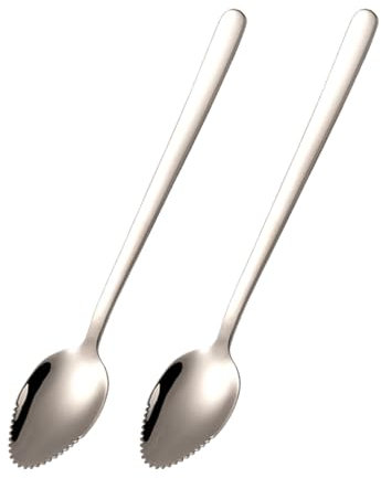 TSUOUKL 2pcs Cucchiai Di Pompelmo,Cucchiaio In Acciaio Inossidabile Con Bordo Seghettato,Cucchiai Lunghi,Cucchiaio Da Dessert,Adatto Per Mangiare Mela Kiwi Arancia Papaya E Gelato