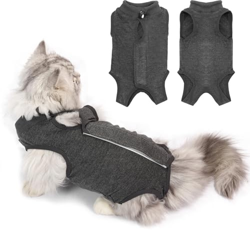 Katzenbody Nach OP für Katzen Kastration, Erholungsanzug Katze Body, Alternative zur Halskrause, Weiche Atmungsaktive Katzenbekleidung für Hautkrankheiten und Wunden