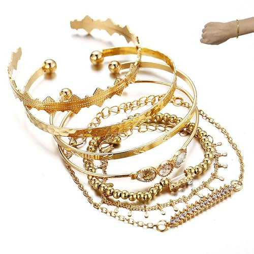 AzureRay Ensemble de 7 Bracelets en Cristal de Bohème avec Dorures, Bracelet Femme en Or et Acier Inoxydable Élégant pour Femmes et Filles
