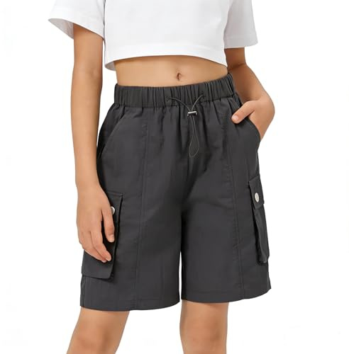 Rolanko Flickor, sport, korta byxor, barn, sommar, midi, längd, cargo, fallparaply, shorts för tonårslöpning, gymnastik, Rostgrå, 6-7 år