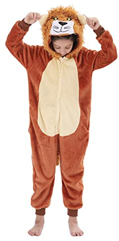 WAFUNNE Flannel Lion Costume Cosplay Halloween Animal Onesie for Kids Adults Boys Girls Child