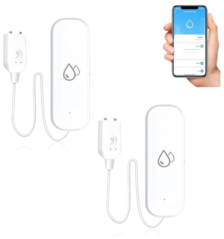 2 rilevatori d'acqua WLAN con telecomando app, rilevatore di perdite d'acqua Ip67, 2,4 GHz, 802.11b/G/N, 100 Db, sensore d'acqua forte, sensore di allarme dell'acqua Wi-Fi, per cucina, bagno e cantina