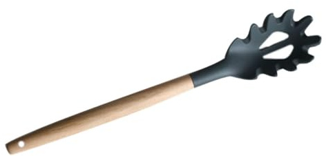 TIDTALEO Forchettone in Silicone Manico in Legno per Pasta, Design Ergonomico e Resistente, Cucchiaio Multiuso per Noodles e Cucina di Casa