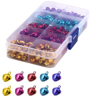 300 minicascabeles, 8 mm, coloridas cascabeles para manualidades, campanas de metal, pequeñas campanas con ojales, campanas pequeñas con ojales, campanas pequeñas para manualidades, decoración de