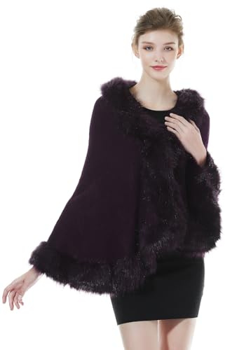 BEAUTELICATE Stola Pelliccia Sintetica Elegante Donna Poncho Stola Maglia Invernale Scialle Cardigan per Matrimonio Cerimonia Sposa,Viola