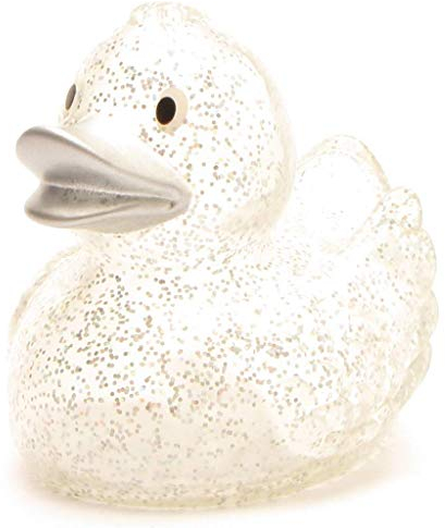 Duckshop Paoletta glitterata con becco argentato, papera da bagno, lunghezza: 7,5 cm, con portachiavi incluso