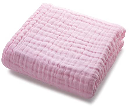 Minimoto Touch it Love it Baby Blanket 6 Ply Gauze Cotton for Sleeping, Thermal Muslin, Baby Bath Towel, Blankets (Rosa)
