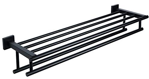 Alise Towel Rack for Bathroom Wall Mount,Double Towel Bars for Bathroom,28 Inch Bathroom Towel Holder Double Towel Bars with Shelf,SUS304 Stainless Steel Towel Hanger for Bathroom Walls,Matte Black