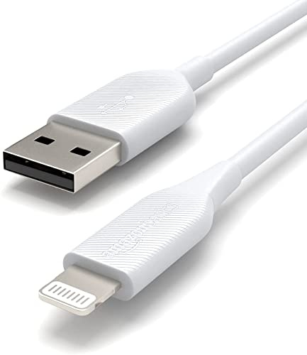 Amazon Basics 2-Pack Apple MFi Certified USB-A to Lightning Cable, High Speed Data Sync, Charger for iPhone 14 13 12 11 X Xs Pro, Pro Max, Plus, iPad, 3 Foot, White