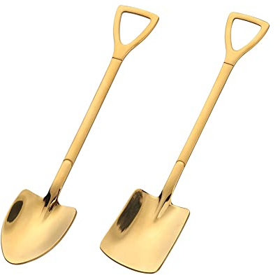 Gold Shovel Shape Spoons- 2piece Stainless Steel Spoon Long Handle Coffee Ice Cream Afternoon Teaspoon for Home Kitchen Restaurant Partyļ¼goldļ¼