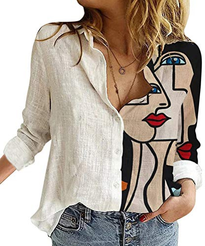 Onsoyours Camicia Donna Elegante Manica Lunga Primavera Estive Bottoni Chiffon Bluse Elegantei Casual Stampa Taglie Forti Tops Blusa