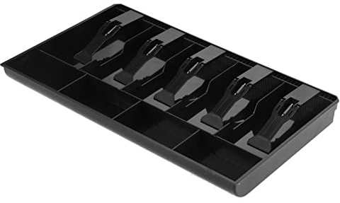 Caisse enregistreuse à 5 grilles, tiroir-caisse de magasin, boîte de rangement pour caisse, plateau à monnaie de remplacement pour 4 pièces(Noir)