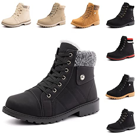 Winterstiefel Damen Gefüttert Winterschuhe Kurzschaft Stiefel Bequeme Stiefeletten Damen Schneestiefel rutschfeste Frauen Schwarz 39 EU