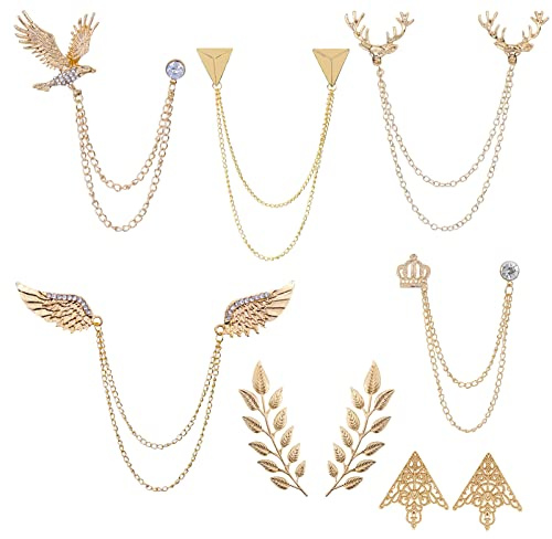 Zaky 7 Paar Angle Triangle Retro Hollow Pattern Kragen Pins Brosche Clip Flügel Krone Kitz Diamant Adler Pin Broschen Hemdkragen Dekorationsteile Unisex Anzug Bekleidungs Zubehör