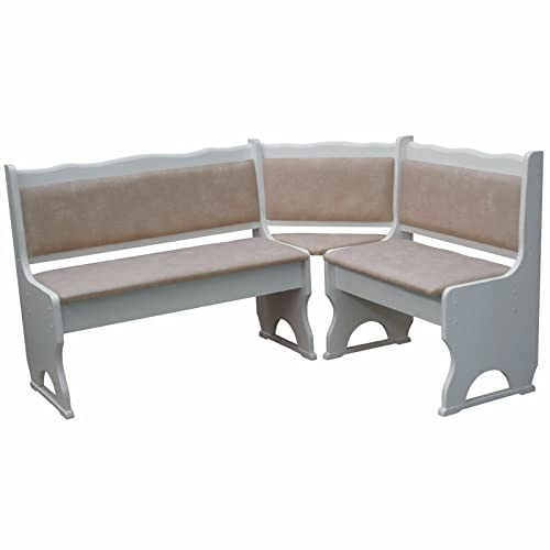 k koma Panca angolare imbottita in legno di pino, colore bianco, con imbottitura in legno massello, ecopelle, beige, 160 x 160 cm