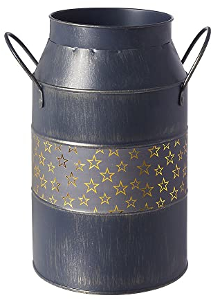OASIS® Twinkle Milk Churn, Gold Star Print Metal Flower Vase with Handle, French Country Flower Bucket Tin Milk Can, Farmhouse Decor Vase Flower Jug for Table Centrepiece Home Decoration