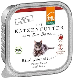 defu Katzenfutter | 16 x 100 g | Pate Bio Rind Sensitive | Premium Bio Alleinfuttermittel nass für Katzen