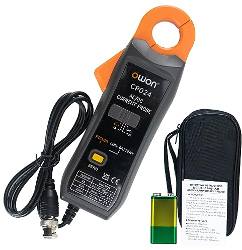 OWON CP024 Gleich- und Wechselstrom Stromtastkopf für Oszilloskop, Stromzangentastkopf 200 kHz Bandbreite 4 A, 40 A, 200 A, 300–400 A Testbereich, Stromtester-Zangenmessgerät mit BNC-Anschluss