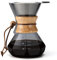 Lalord Cafetera con filtro de acero inoxidable, jarra de café de vidrio de borosilicato de 600 ml, cuello de madera, jarra de café, capacidad para 3-4 tazas, 600 ml, gris