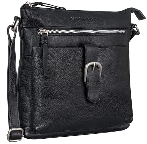 STILORD Theodora Vintage Leder Handtasche Damen klein Frauen Umhängetasche Schultertasche für Freizeit Shopping Abend Ledertasche Echtleder Farbe:schwarz