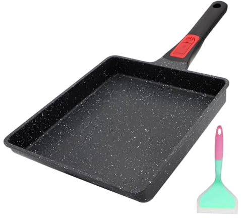 AIKENBBKK Sartén Japonesa Antiadherente para Tortillas, 23x21 cm Grande Tamagoyaki Sartén con Mango Desmontable Rectangular Sartén para Huevos, Apta para Horno y Lavavajillas(Negro)