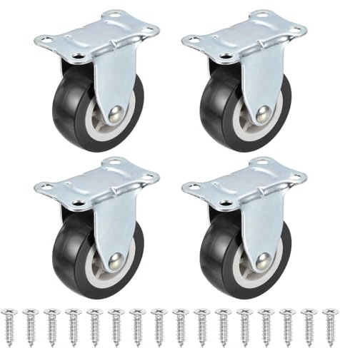 PATIKIL 2 Rigid Caster Wheels, 4 Pack Silent Fixed Plate Casters with M5 Screw Load Capacity 132Lbs for Furniture Workbench Cart Trolley One Direction Rolling, Black (NO Brake)