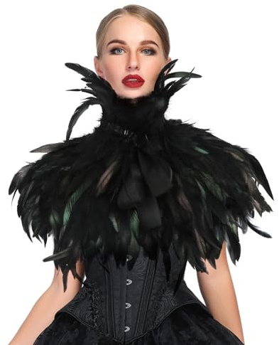 Svart fjäderhals, gotisk fjädersjal, fjäder sjal, sjalar fjäder halsduk, kostym korp för halloween karneval cosplay klä upp fest
