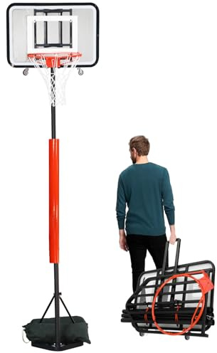Dreamtrue Foldable Basketball Hoop, Portable Basketball Hoop Outdoor, 7.1FT-8.9FT Adjustable Height, for Beach, Backyard, Park, Driveway