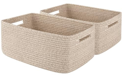 OIAHOMY Storage Basket for Shelves, Closet Cube Storage Bins Baskets for Clothes Blanket Towels, Baby Nursery, Toy Baskets Box, Woven Rope Basket, 15.75 * 11.81 * 7.09 IN, 2 Packs Brown