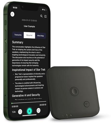 AI Voice Recorder - Enregistreur Vocal avec Transcription IA et Résumés, 64 Go de Stockage, Contrôle Via Application, Design Magnétique, Idéal pour Cours, Réunions, Appels et Conférences