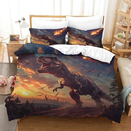 GNMRTFEAE Housse De Couette Dinosaure Parure De Lit Linge De Lit Sets Microfibre avec Fermeture Éclair avec Taies pour Garçons,Filles Et Enfants 3 Pièces Single（140x200cm）