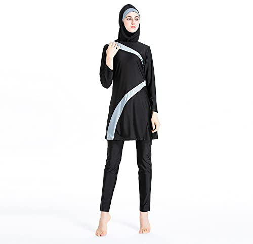 Muslim Swimwear for Women Modest Swimsuit Burkini Top Pants Hijab 3 Pieces Full Cover Swimming Islamic Bathing Suit Middle East UV Protection Rash Guard Surfing Beachwear Grey