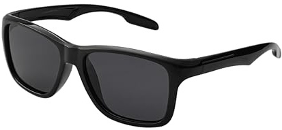 Lunettes de soleil polarisées pour enfants de 3 à 12 ans + porte-lunettes + pochette pour lunettes de soleil, Noir brillant, 55 mm