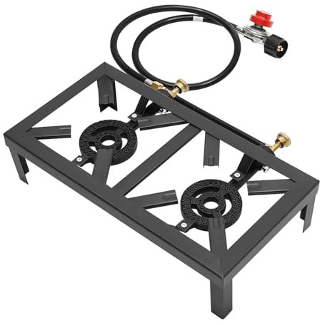 Double Gas Camping Stove Outdoor Gas Cooker Double Burner Propane Portable Hob 8000w Outdoor Cooking Stove Cast Iron Camping Cooker Camping Hob for Restaurant Catering, Patio Camp BBQ