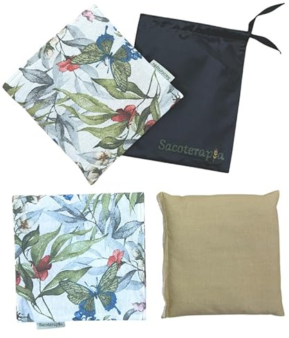 Thermal Pillow from Seeds for Microwaves 15x15 cm – Cold and Heat – Natural Relief for Colic and Muscle Pain – Filling: Rosemary, Wheat, Lavender – Theme Butterflies – SACOTHERAPY