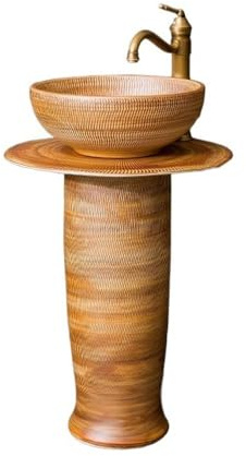 Lavandino a piedistallo Lavandino in ceramica con piedistallo, mobile bagno integrato con rubinetto e kit di scarico